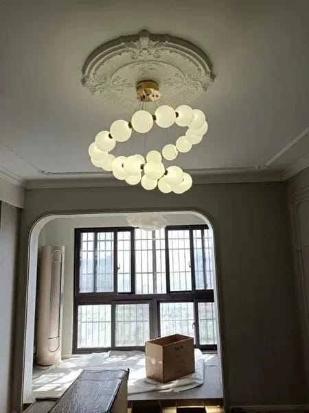 Customer photo review of Gold Acrylic Sphere Chandelier, Metal Frame, Integrated LED