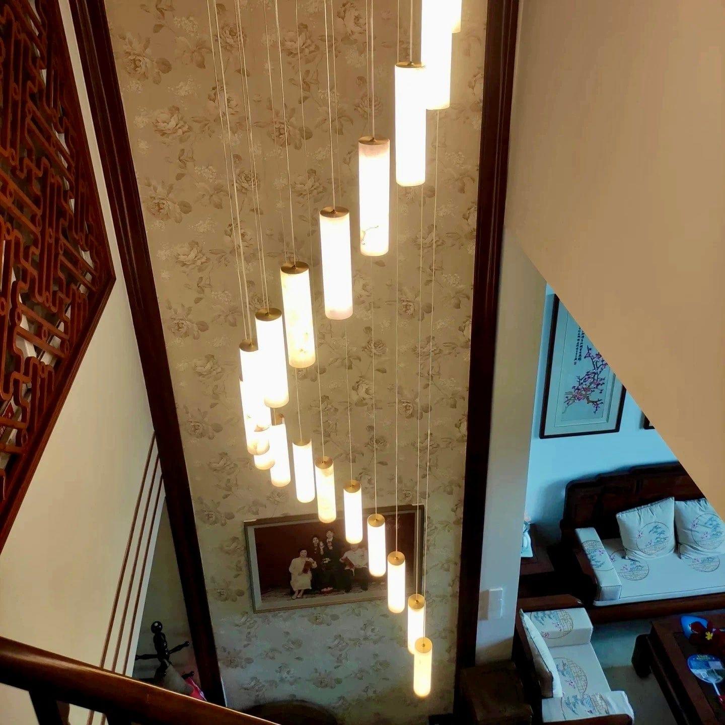 Customer photo review of Darlen Alabaster Modern Staircase Chandelier