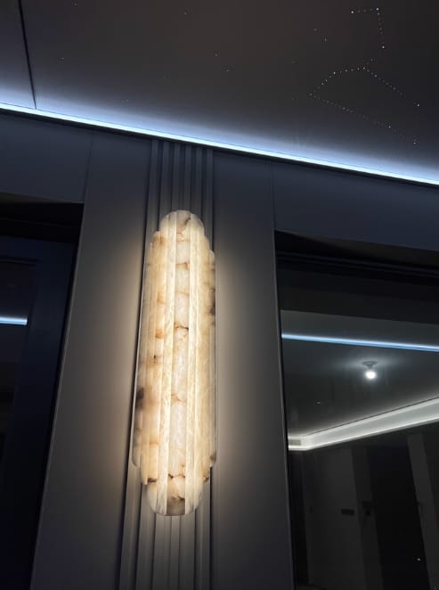 Customer photo review of Alabaster Wall Sconce, Stacked Discs, Wall Light, Integrated LED