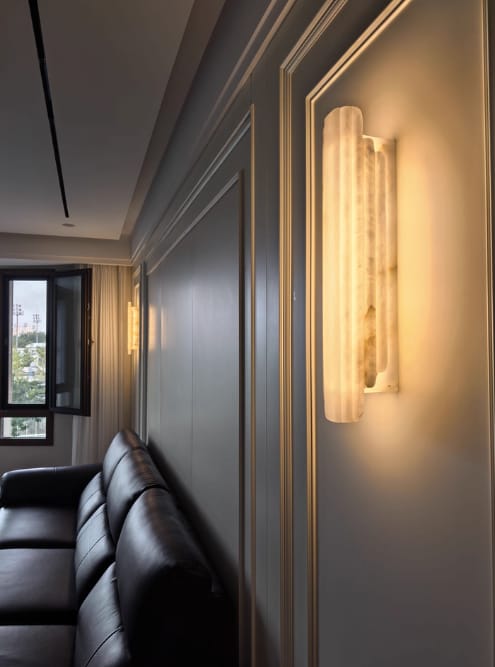 Customer photo review of Alabaster Wall Sconce, Stacked Discs, Wall Light, Integrated LED