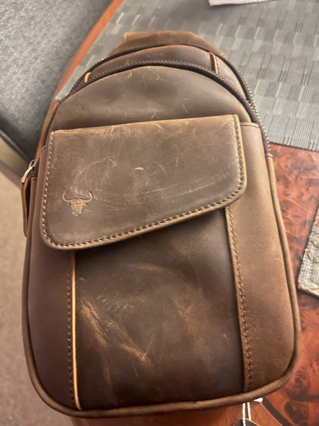 Customer photo review of Cowhide Leather Sling Bag