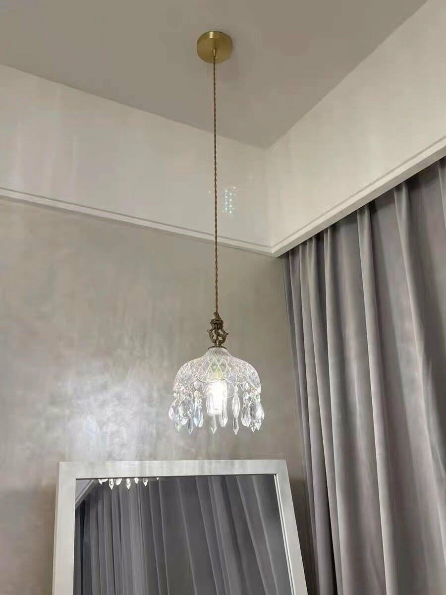 Customer photo review of Brass Pendant Light, Clear Glass Bowl, Crystal Drops, 150 cm Cable