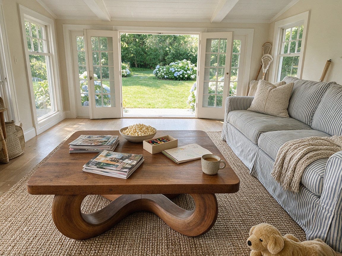 Customer photo review of Sculptural Solid Wood Coffee Table With Infinity Loop Base For Living Room