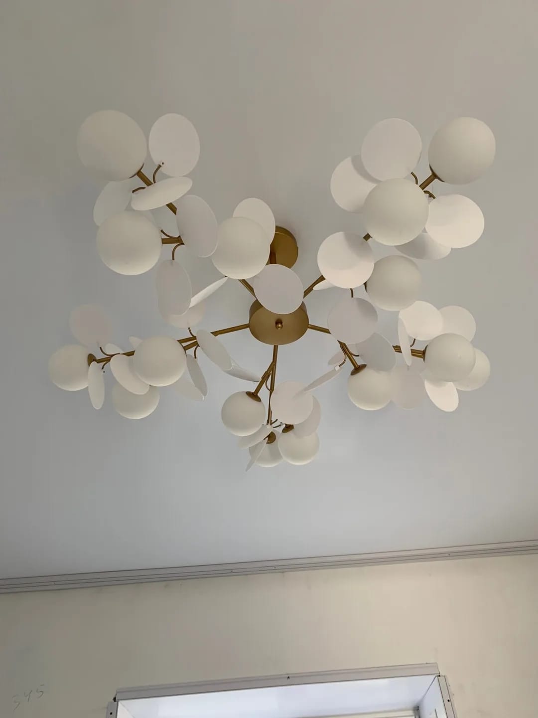 Customer photo review of Brass Chandelier with Glass Shades, Acrylic Discs, Iron Frame
