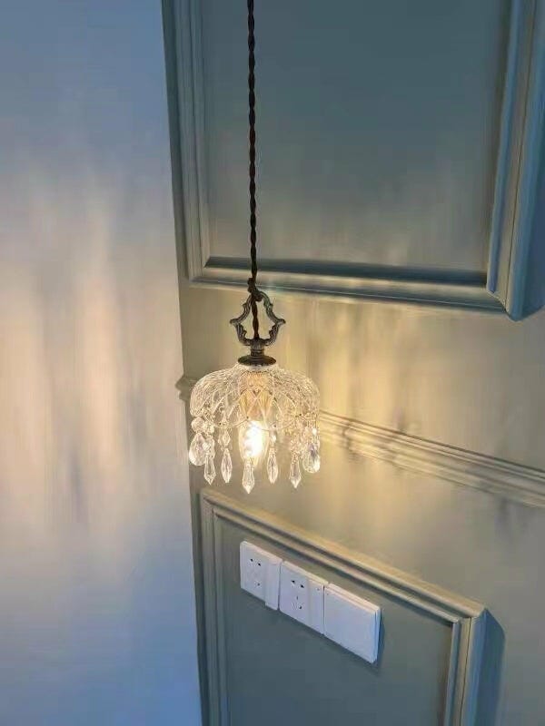 Customer photo review of Brass Pendant Light, Clear Glass Bowl, Crystal Drops, 150 cm Cable