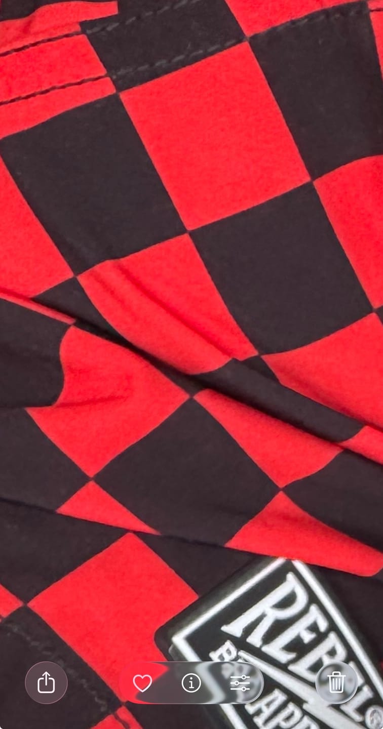 Customer photo review of Basic Jogger in Americana Red + Black Checkered