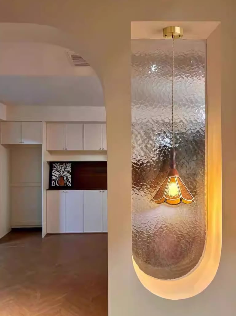 Customer photo review of Stained Glass Pendant Lamp, Gold Finish Pendant Light
