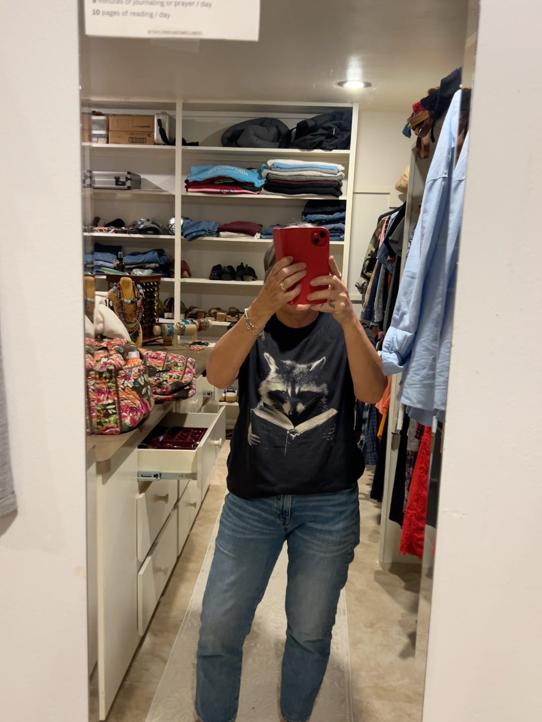 Customer photo review of Lowkey Raccoon Reading T-Shirt