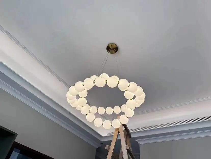 Customer photo review of Gold Acrylic Sphere Chandelier, Metal Frame, Integrated LED