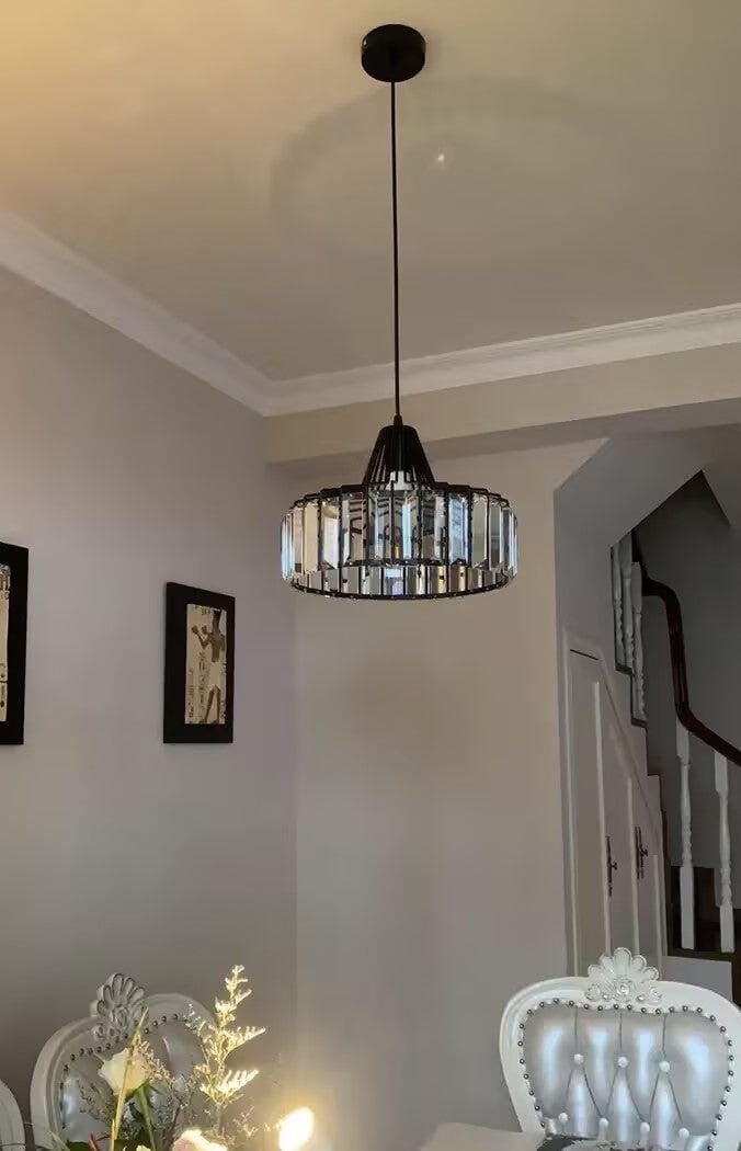 Customer photo review of Crystal Glass Pendant Light, Metal Drum Frame, Gold or Black
