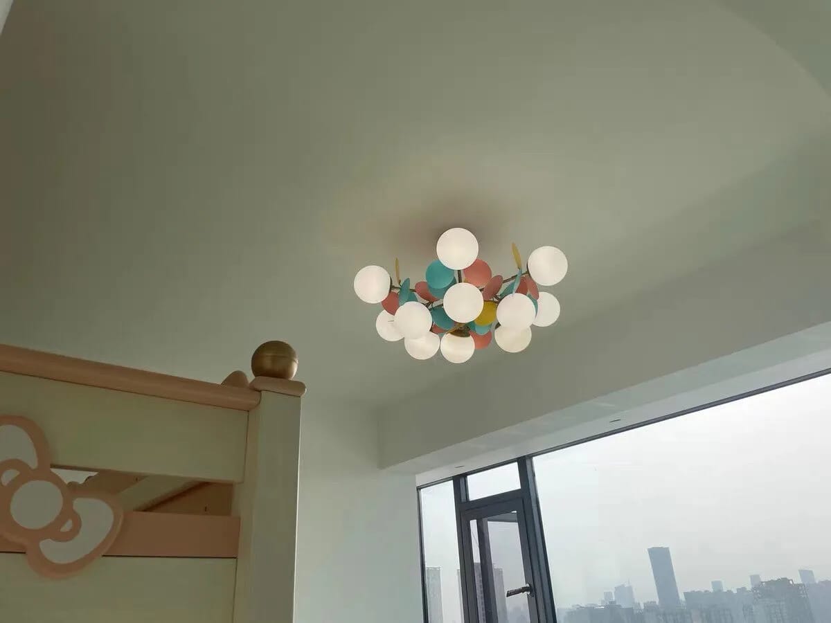 Customer photo review of Brass Chandelier with Glass Shades, Acrylic Discs, Iron Frame