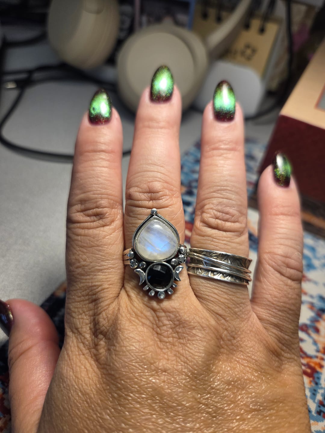 Customer photo review of Moonstone and Onyx Celestial Ring