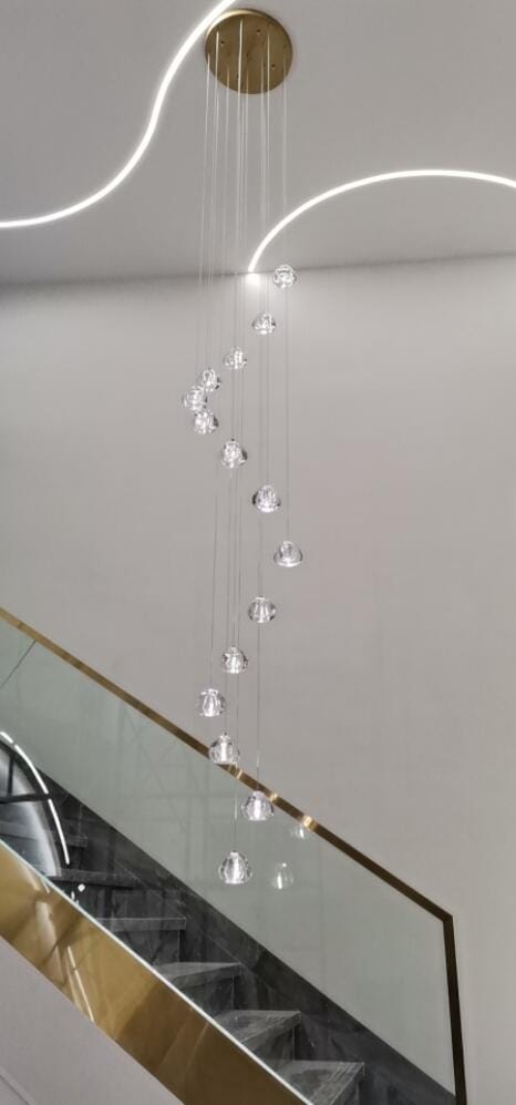 Customer photo review of Crystal Sphere Pendant Light, Clear or Amber Heads, 150 cm Drop