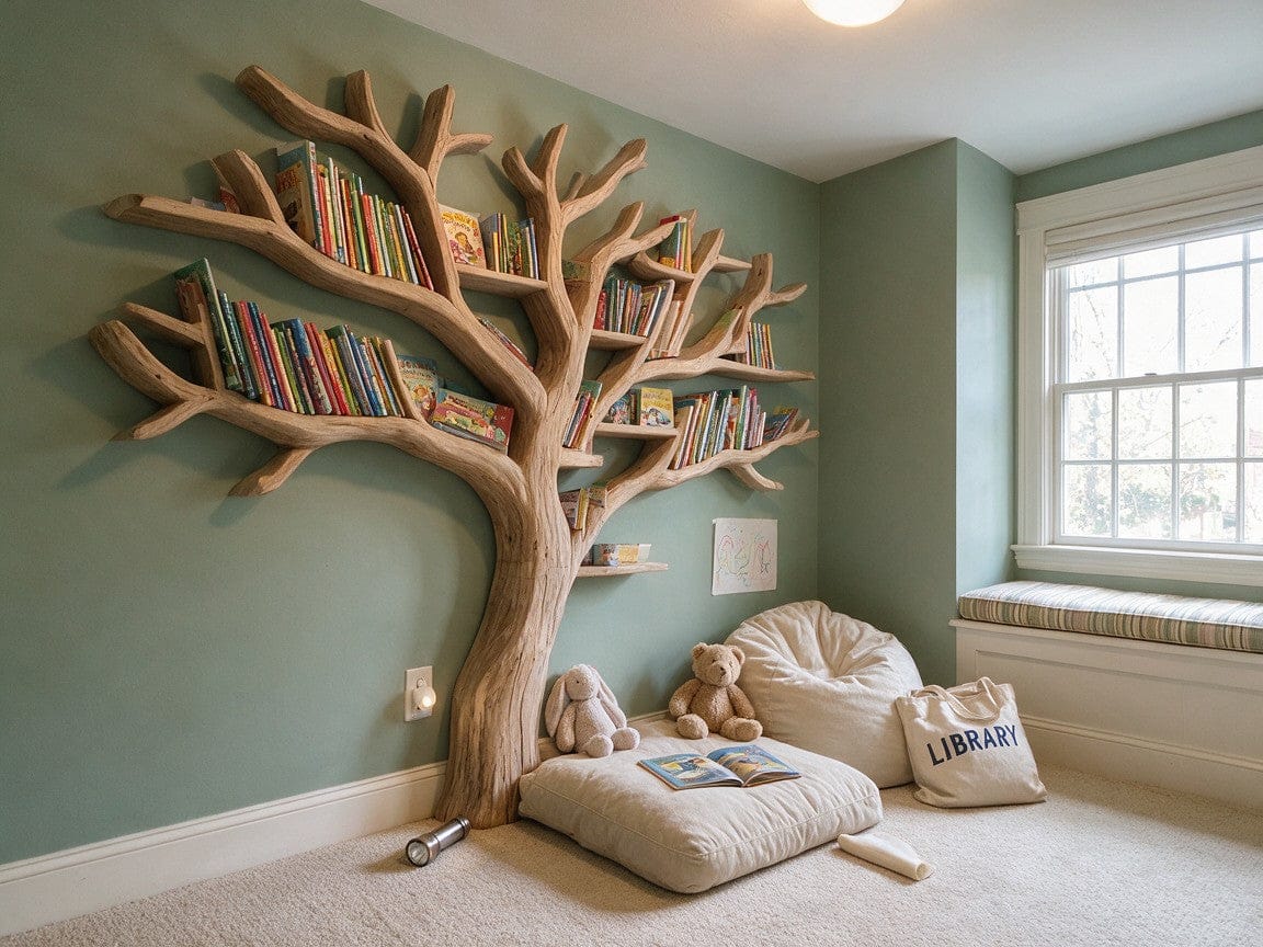 Customer photo review of Storybook Wall Tree Bookshelf With Stacked Book Ledges For Reading Nook