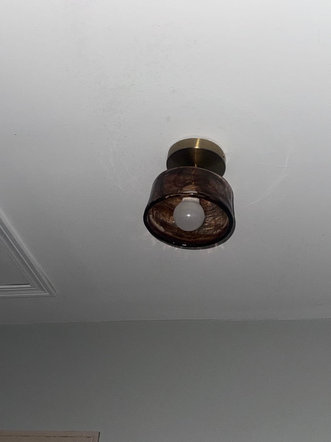 Customer photo review of Mini 1-Light Amber Swirl Glass Shade Semi Flush Mount