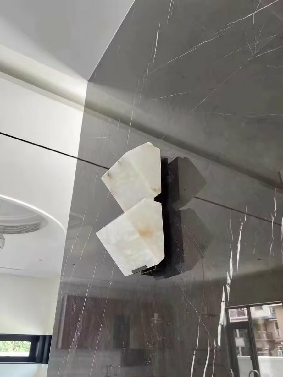 Customer photo review of Stepped White Alabaster Wall Light, Wall Sconce, LED