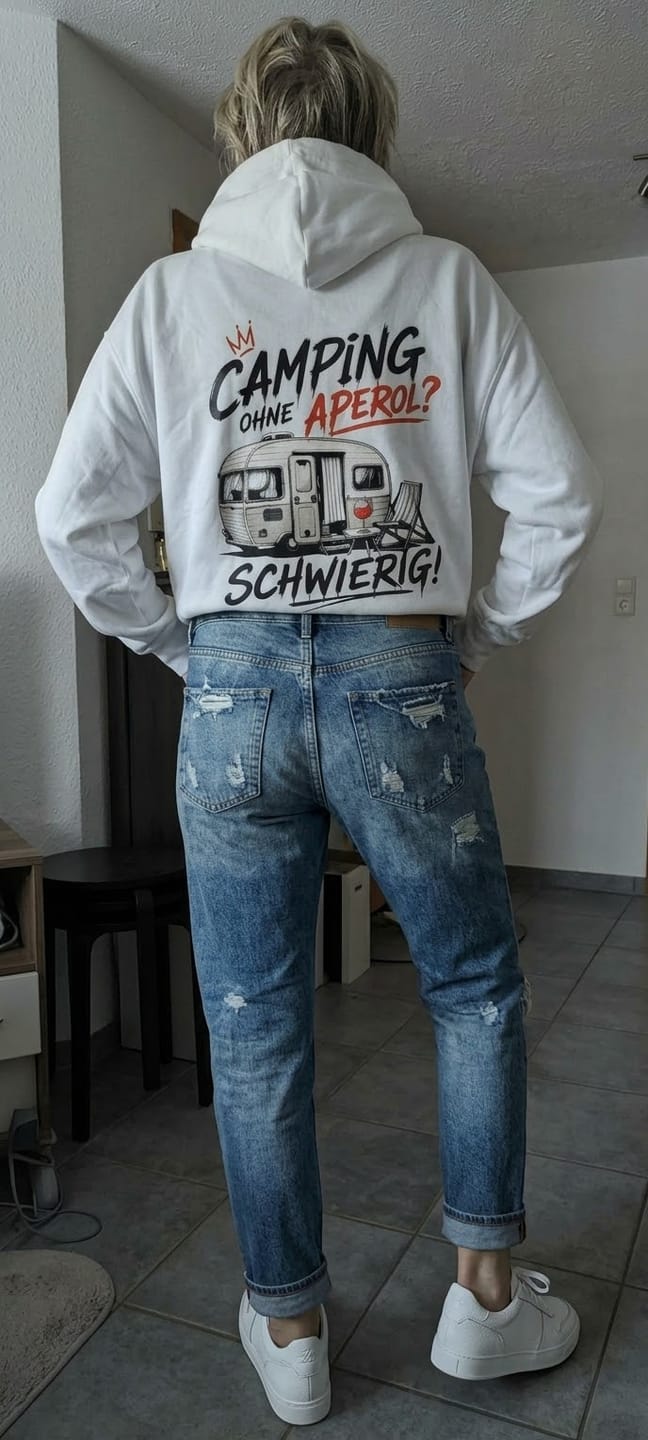 Customer photo review of Camping ohne Aperol - Rückendruck |  Premium Hoodie unisex