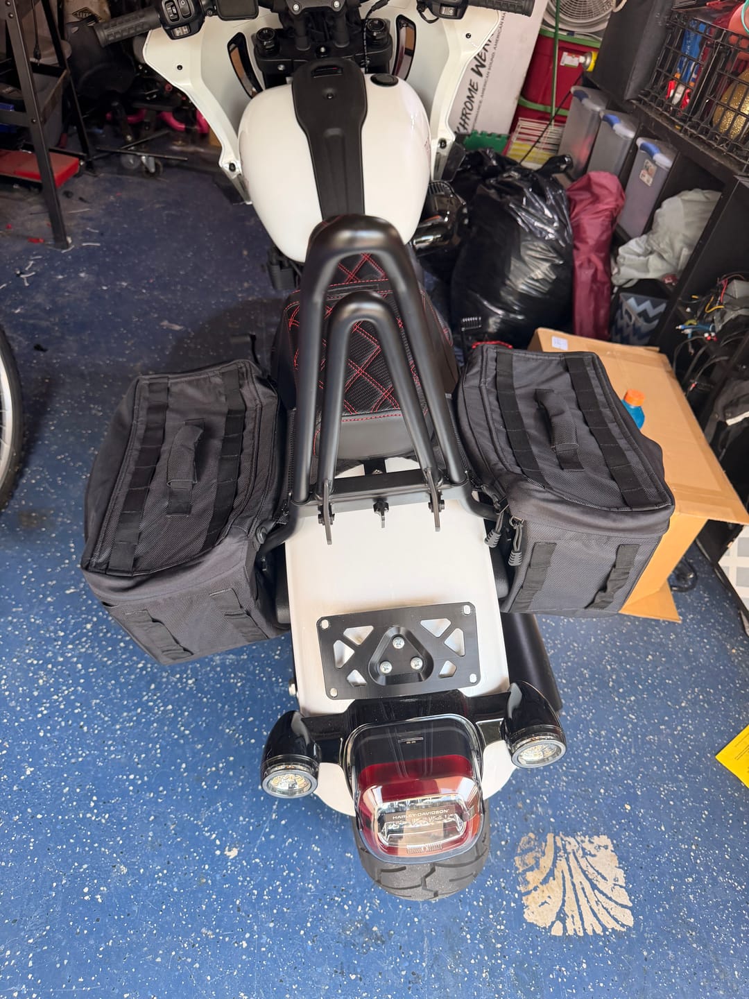 Customer photo review of Iron Born Blade 25" Sissy Bar for Wide Seat w/ Foldable Rack for Harley Softail Low Rider S FXLRS Matte Black
