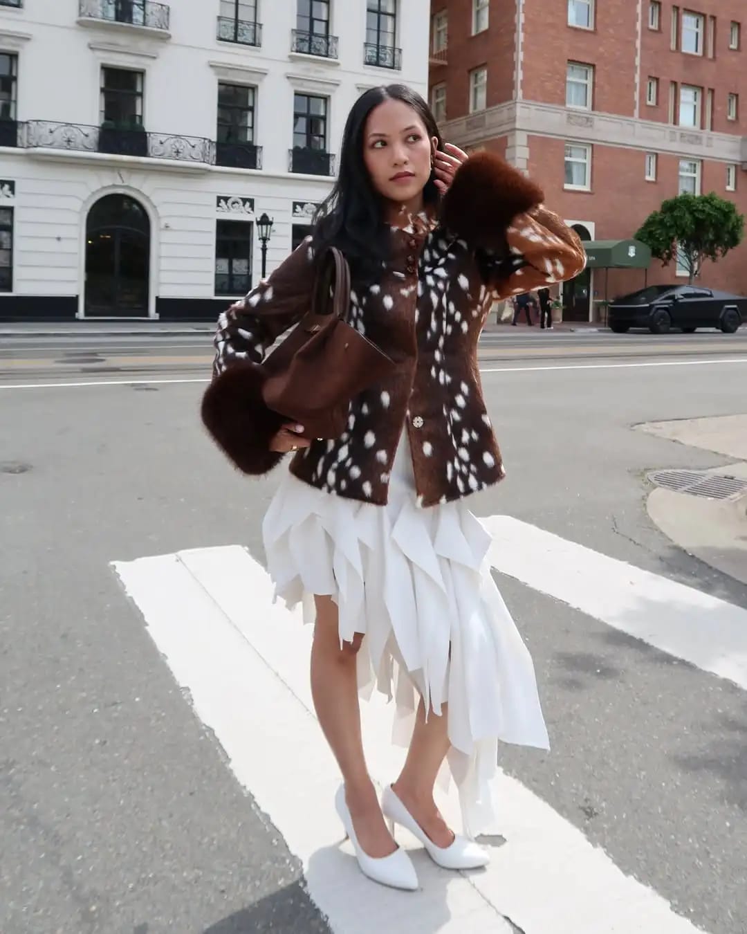 Customer photo review of Julia Stand Collar Faux Fur Bambi Jacket