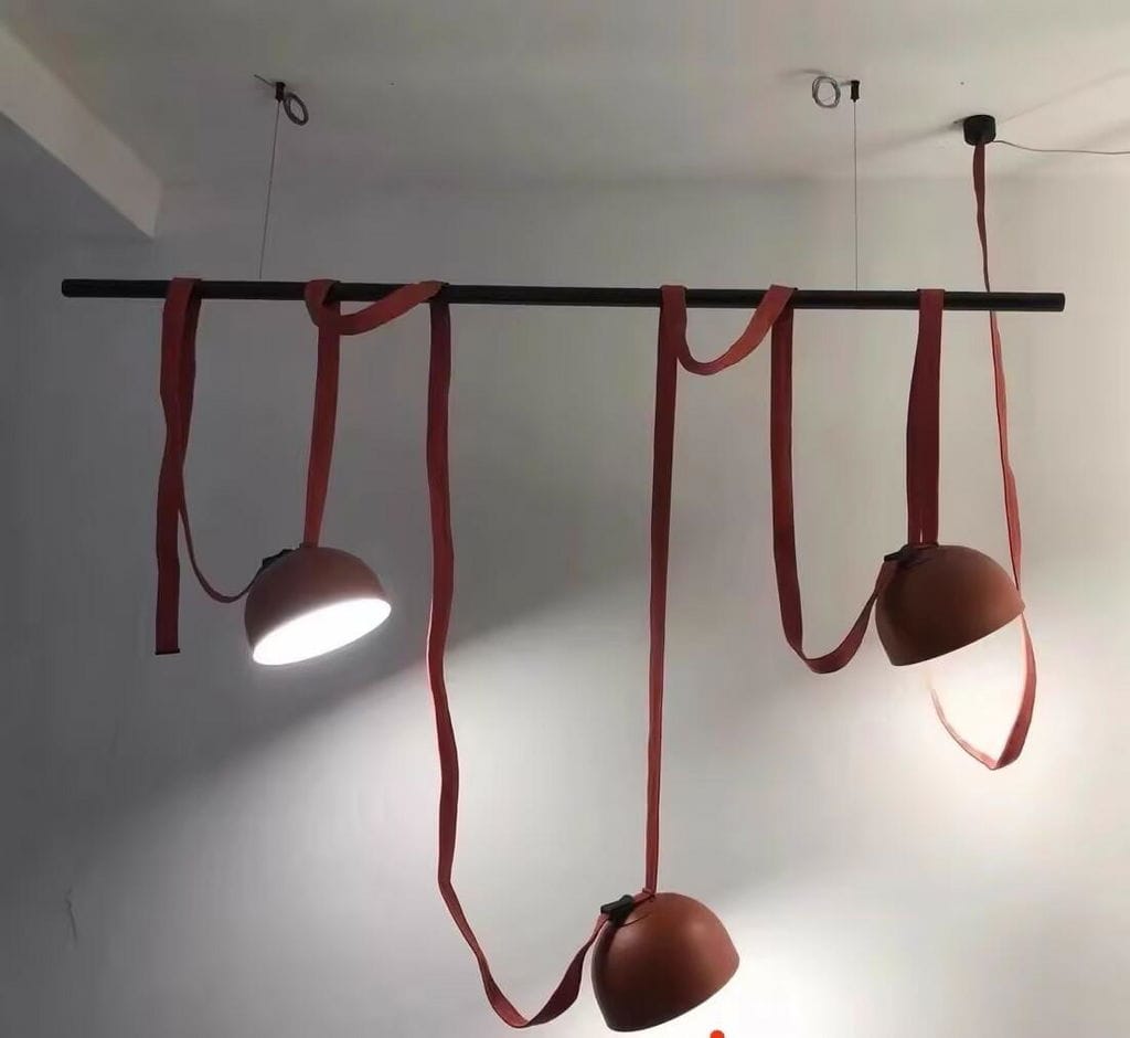 Customer photo review of Metal Dome Pendant Light, Fabric Wrapped Cord, Black or Orange