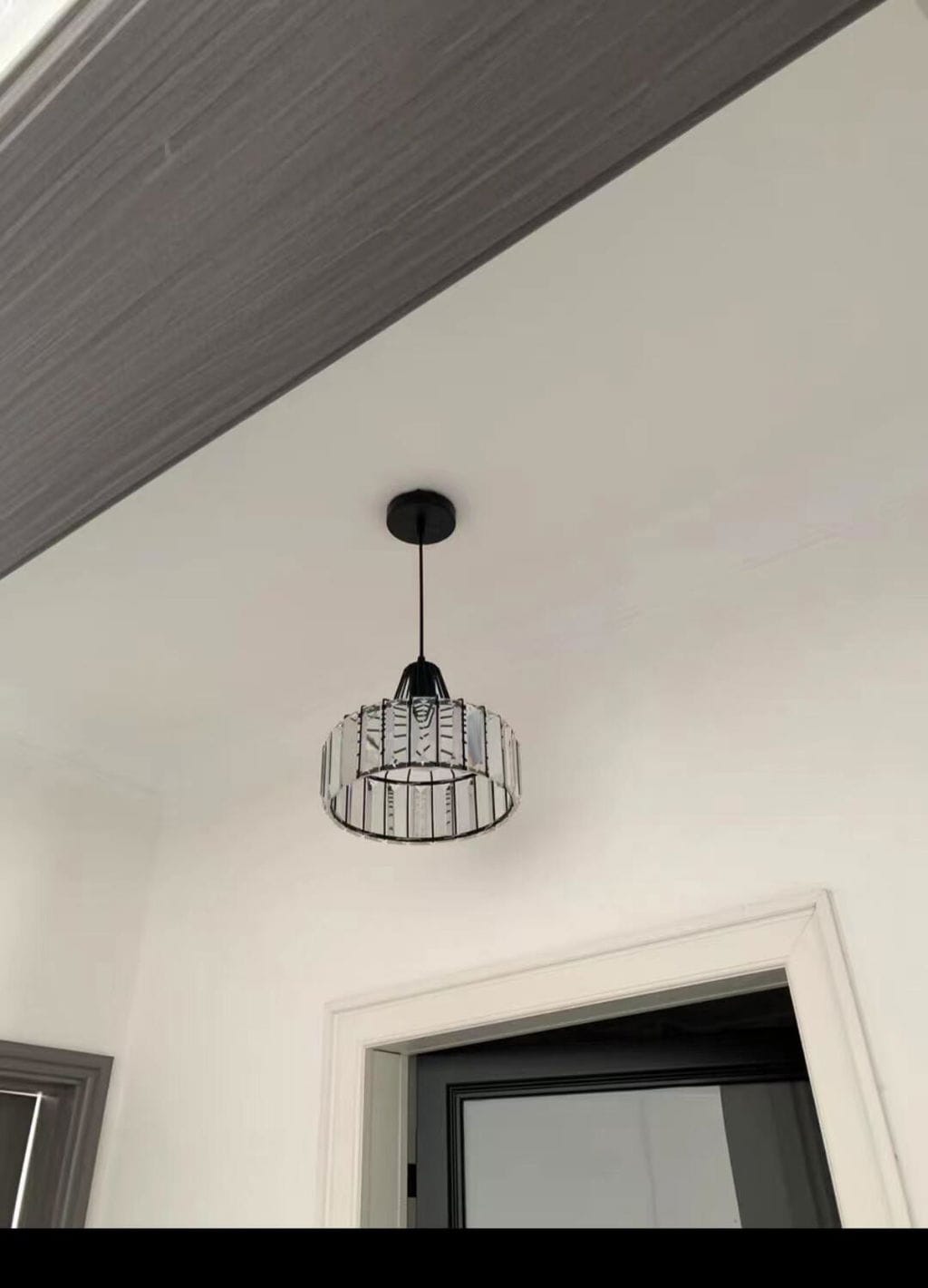 Customer photo review of Crystal Glass Pendant Light, Metal Drum Frame, Gold or Black