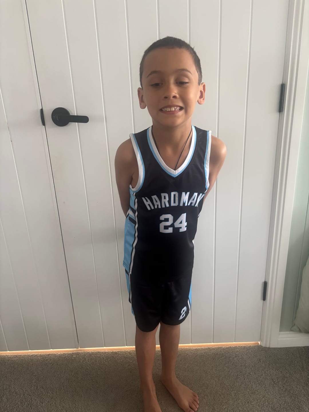 Customer photo review of Custom Black Light Blue Classic Color Block Quick-Drying Personalized Uniform Basketball Jersey