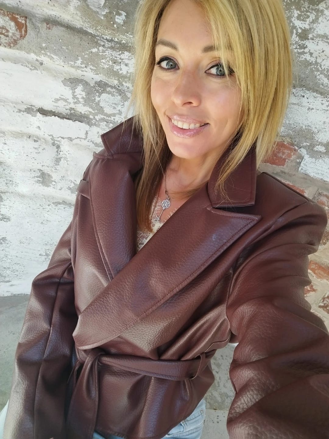 Customer photo review of Emily Lace-Up Vegan Leather Jacket