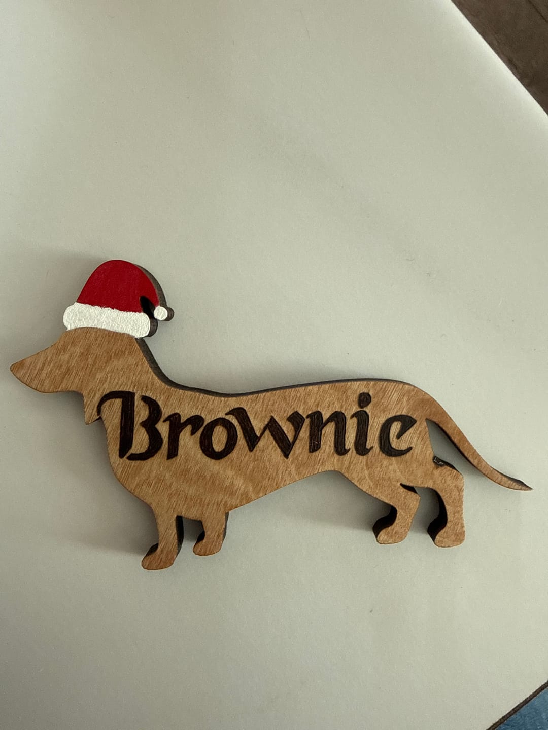 Customer photo review of Unfinished Wood Dachshund With Santa Hat Shape | DIY Craft Cutout | up to 46" DIY