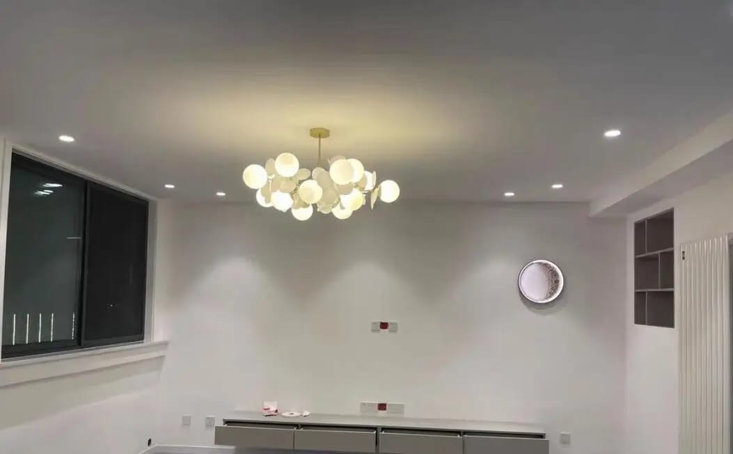 Customer photo review of Brass Chandelier with Glass Shades, Acrylic Discs, Iron Frame
