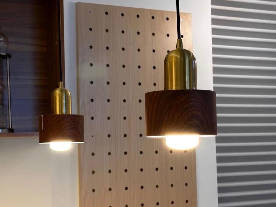 Customer photo review of Walnut Wood Pendant Light, Gold Copper Body, 13 cm, Adjustable Cord