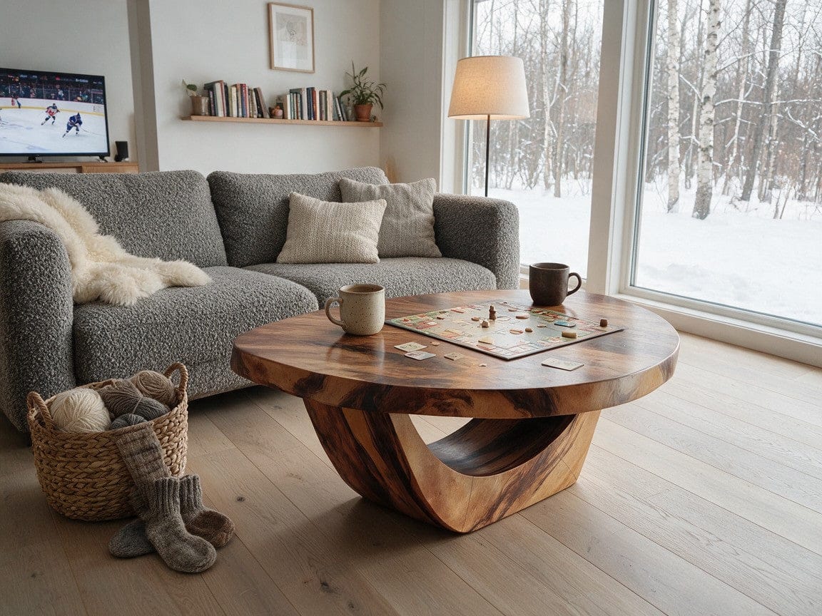 Customer photo review of Scandinavian Round Coffee Table With Crescent Base For Living Room