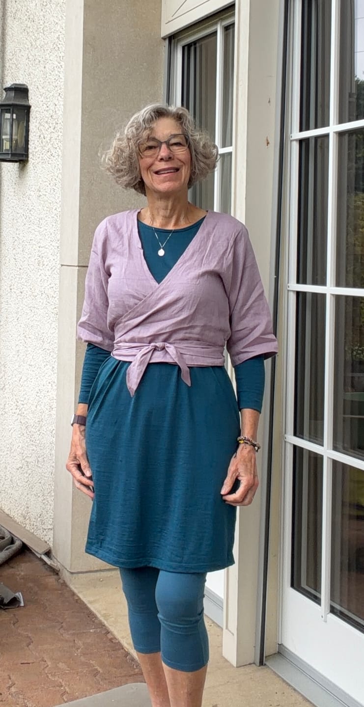 Customer photo review of NEW! Linen Wrap Top Lavender Mist