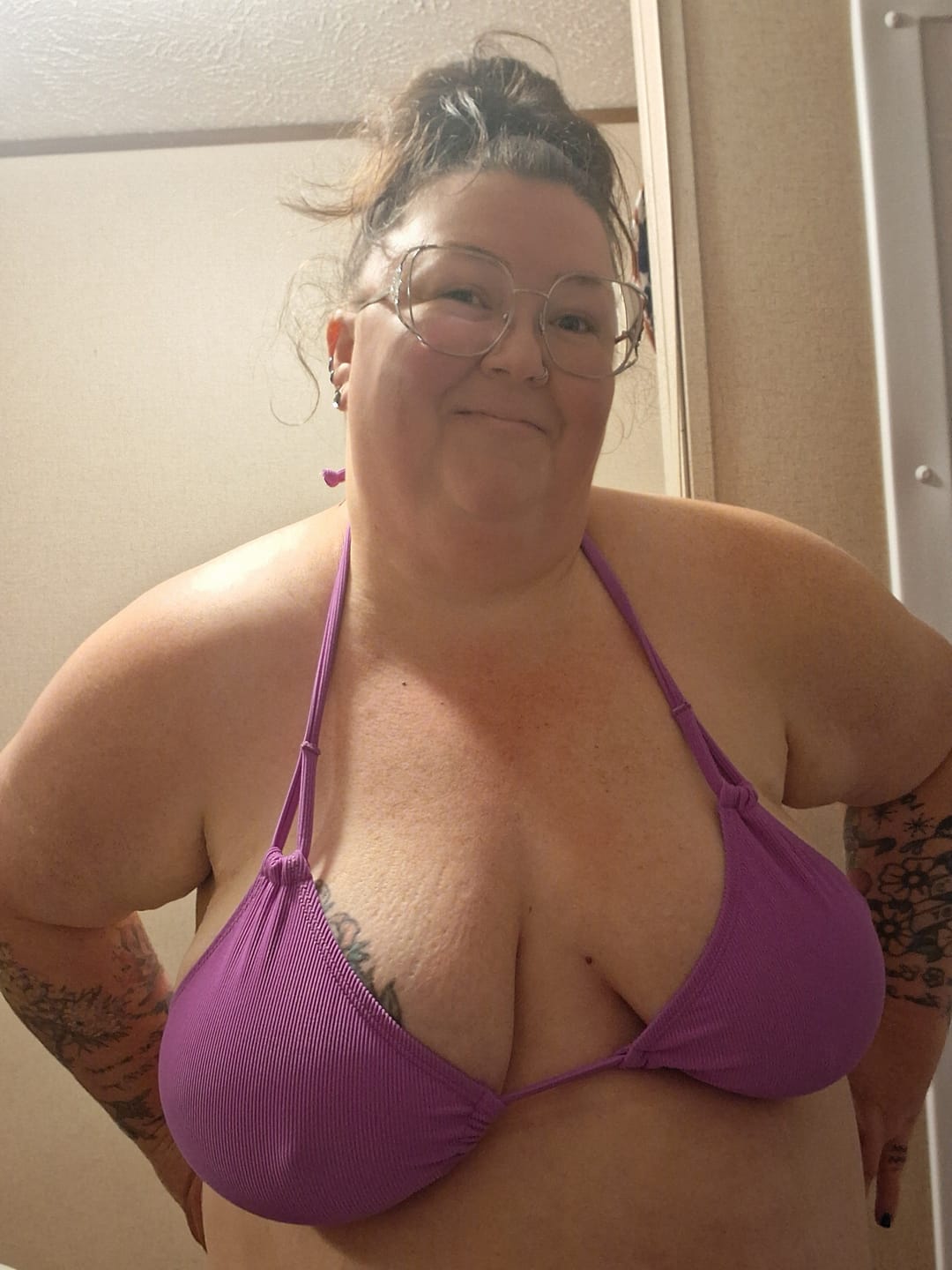 Customer photo review of Neon Purple Rib Triangle Bikini Top final sale