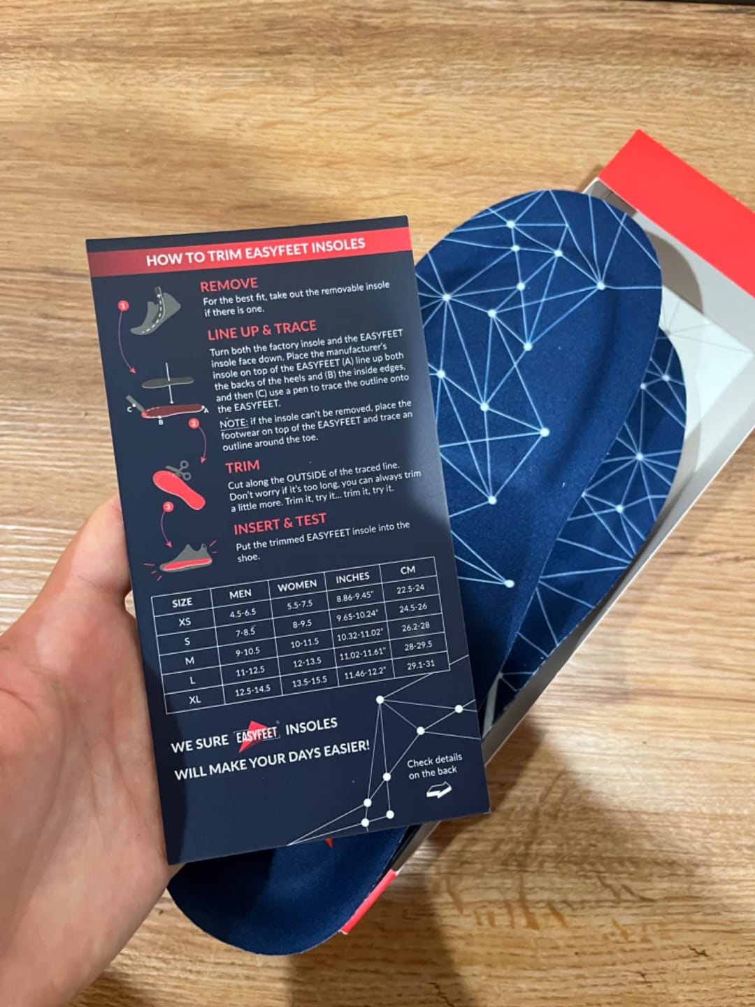 Customer photo review of EASYFEET Blue Model - Narrow Orthotic Insoles for All-Day Comfort (Medium Arch)
