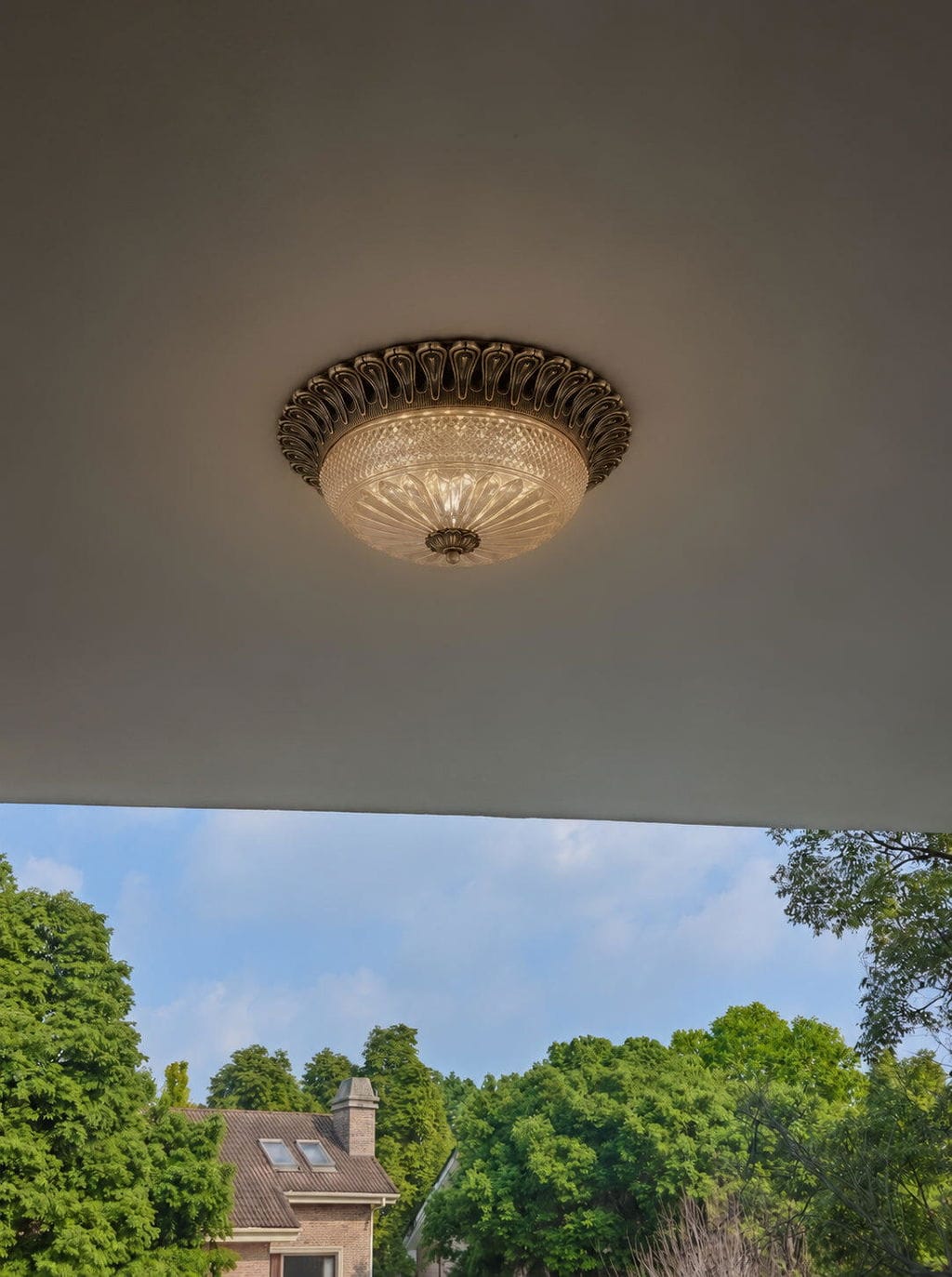 Customer photo review of Brass Flush Mount Ceiling Light, Carved Amber Glass Bowl, 40 cm