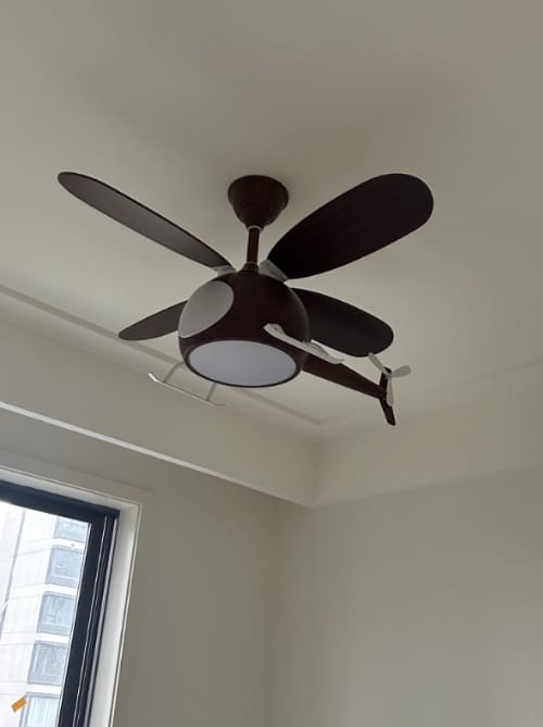 Customer photo review of Helicopter Ceiling Fan with Light, Wood Grain Finish, 70 cm