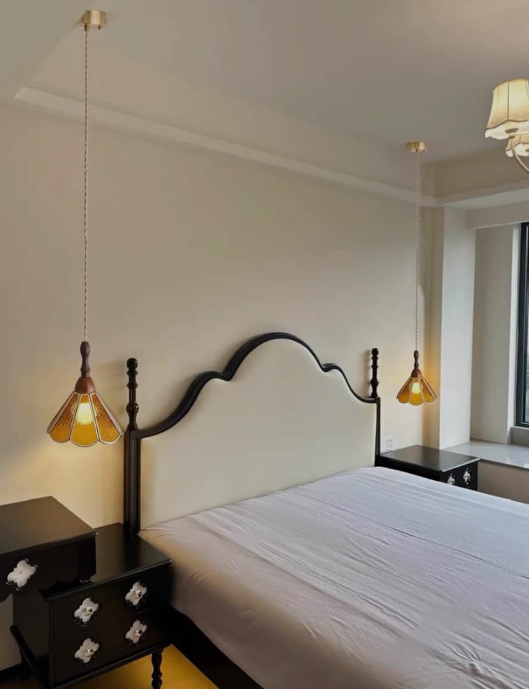 Customer photo review of Stained Glass Pendant Lamp, Gold Finish Pendant Light