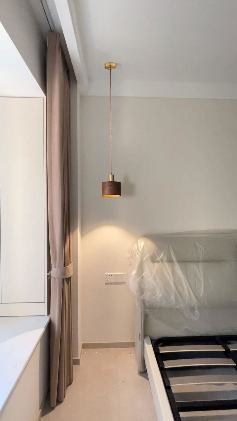 Customer photo review of Walnut Wood Pendant Light, Gold Copper Body, 13 cm, Adjustable Cord