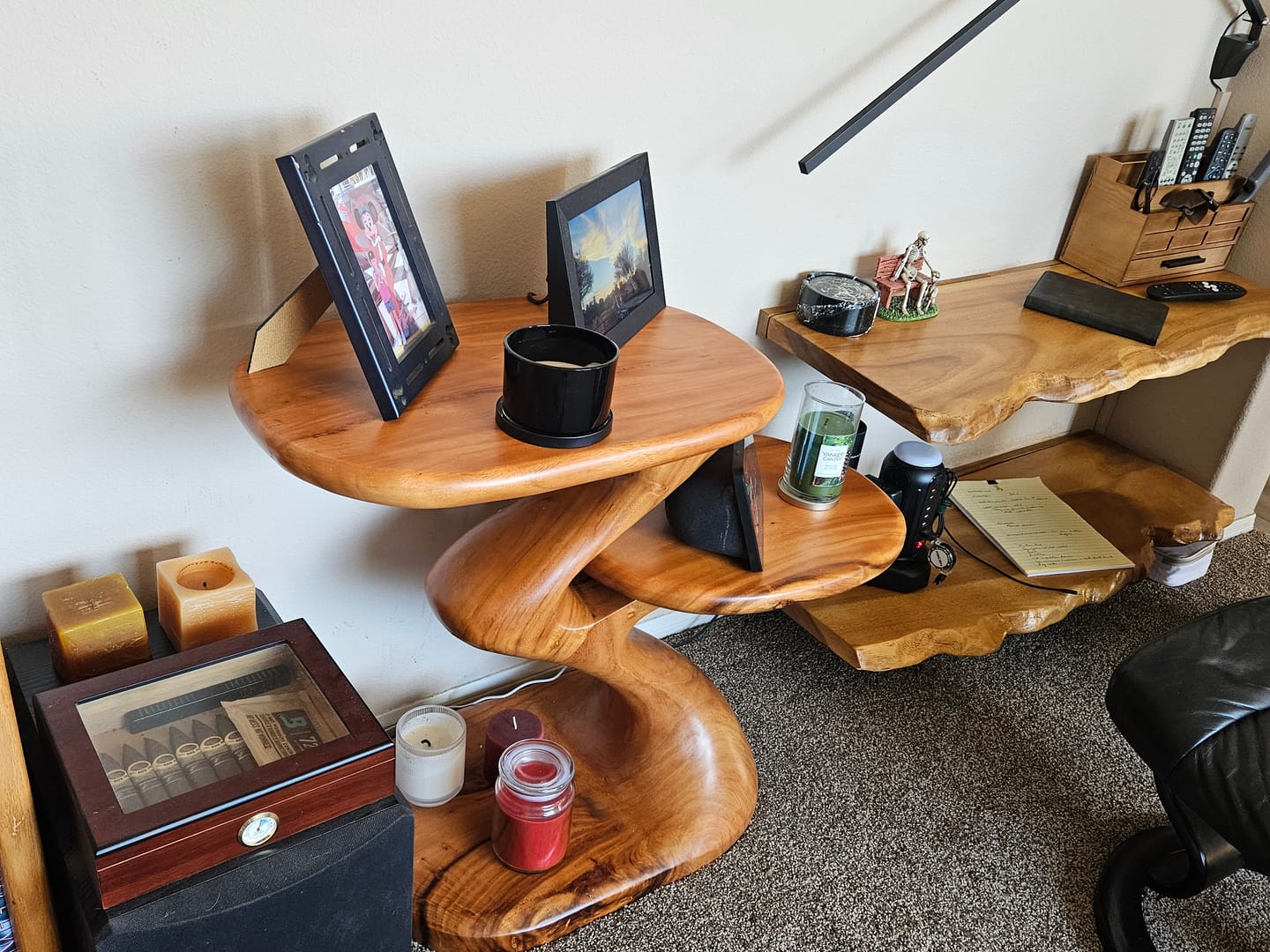 Customer photo review of Two Tier Sculptural Solid Wood Side Table for Living Room and Lounge Styling