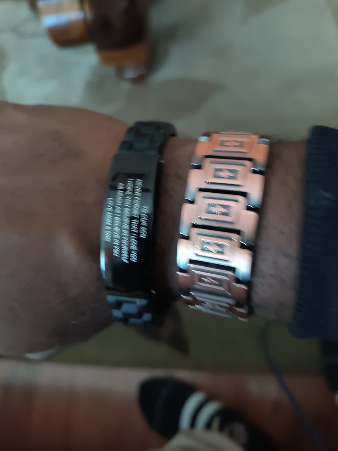 Customer photo review of FREE Today: Watch-Band Style Link Bracelet with Recessed Embossed Cross on Each Rectangular Link