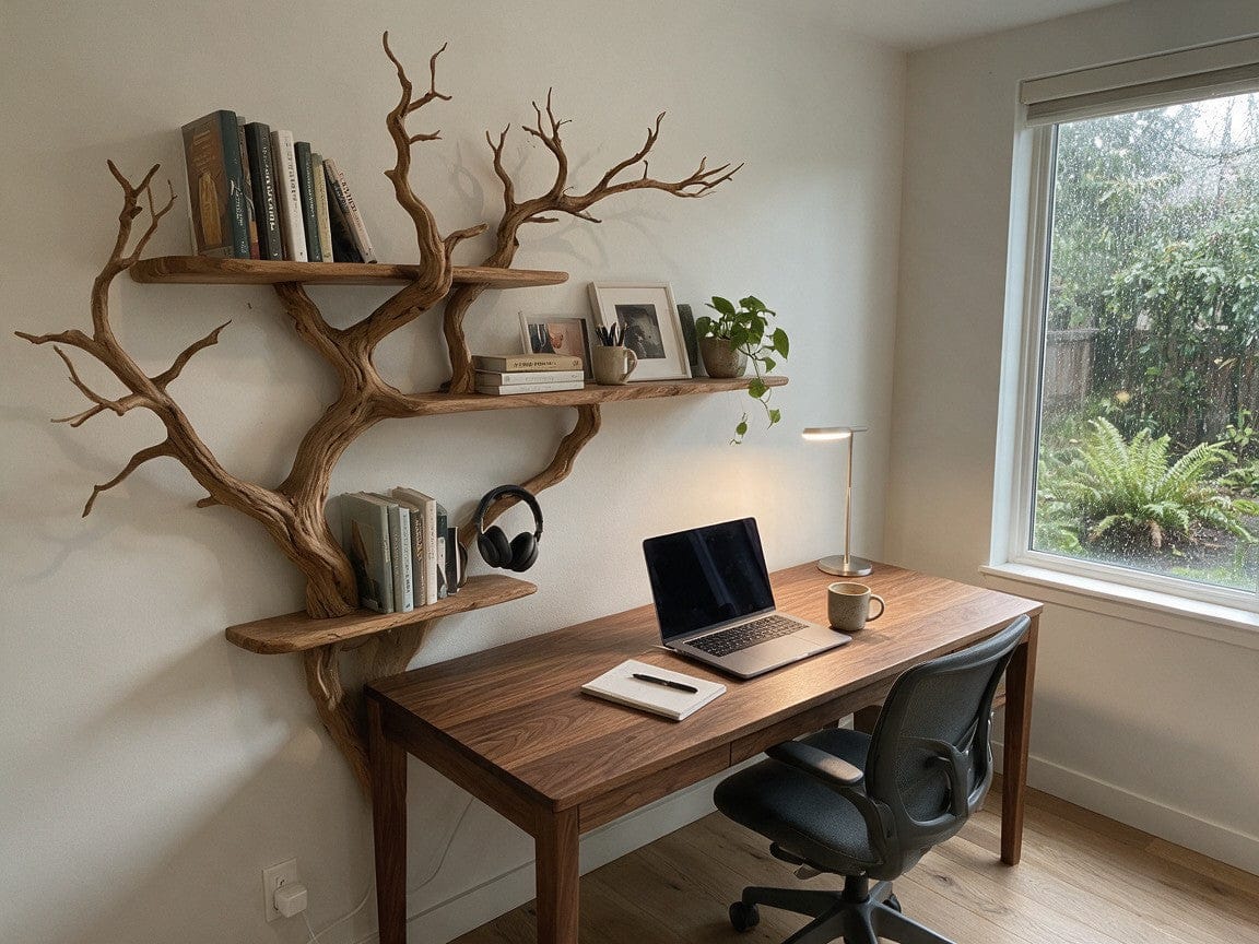 Customer photo review of Japandi Tree Branch Wall Bookshelf With 4 Floating Shelves For Living Room