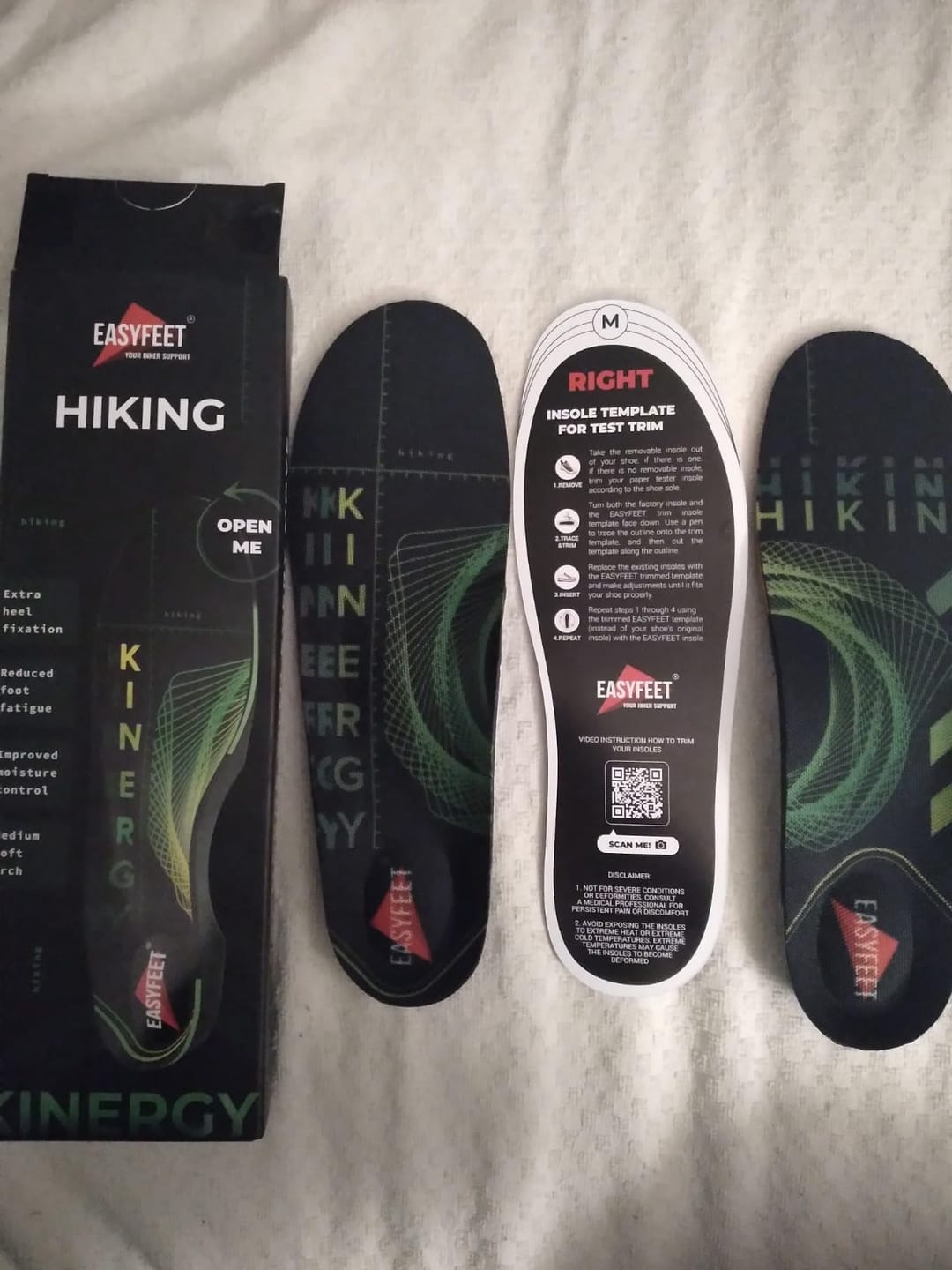 Customer photo review of EASYFEET Hiking Lime Kinergy - Neutral Trail Insoles for Hiking Support (Low Arch)