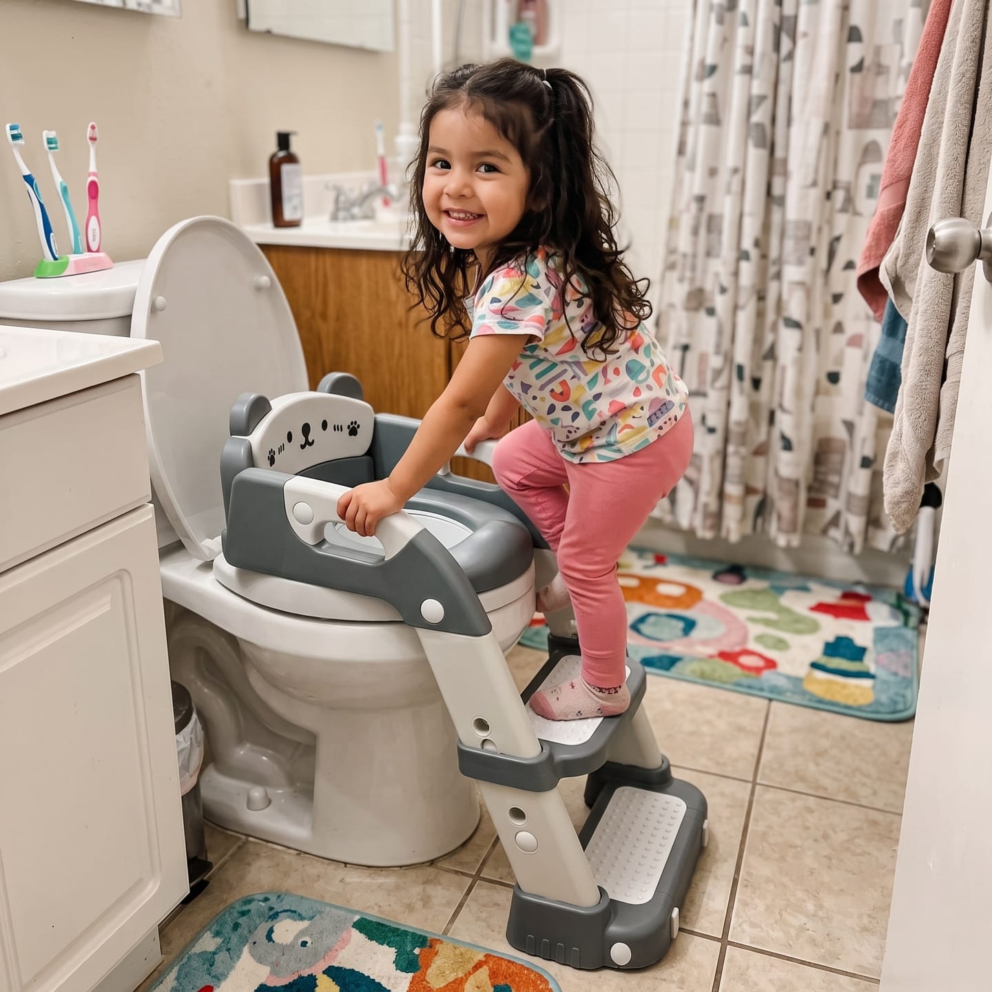 Customer photo review of Entrenador de Baño 2 en 1 con Escalera Plegable