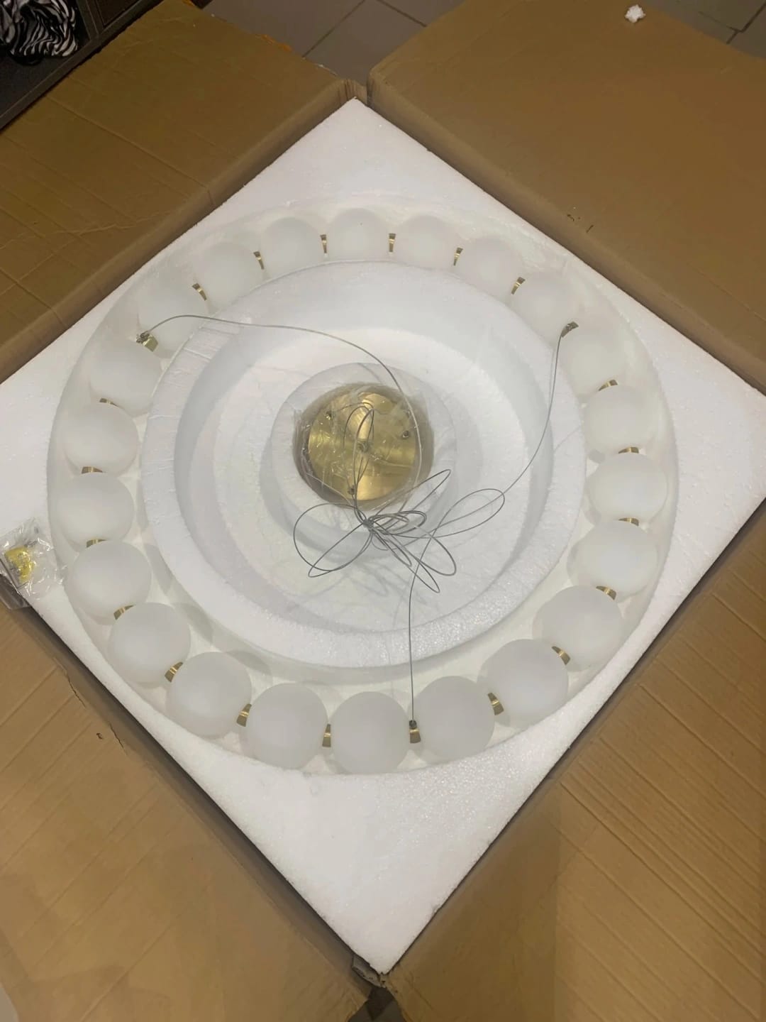Customer photo review of Gold Acrylic Sphere Chandelier, Metal Frame, Integrated LED