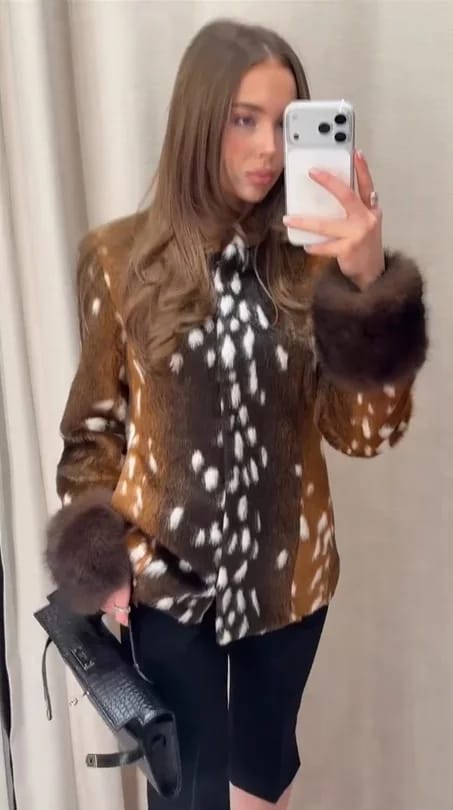 Customer photo review of Julia Stand Collar Faux Fur Bambi Jacket