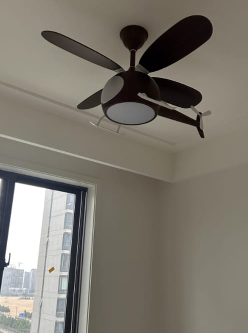 Customer photo review of Helicopter Ceiling Fan with Light, Wood Grain Finish, 70 cm