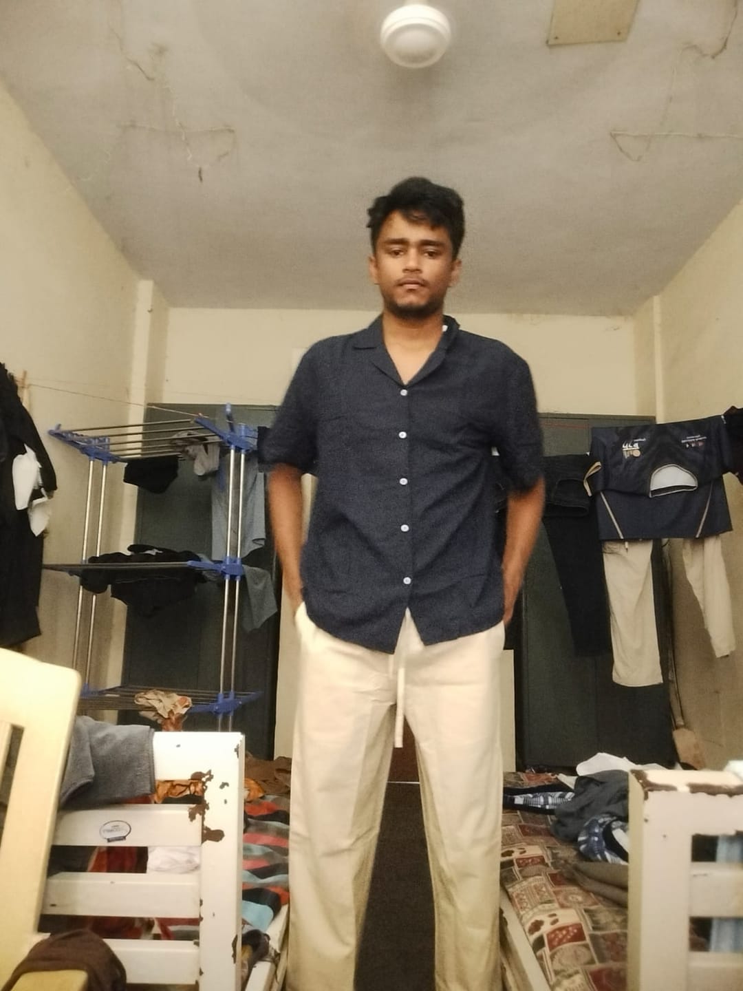 Customer photo review of Men Flowy Linen Cuban Collar Navy Blue Shirt