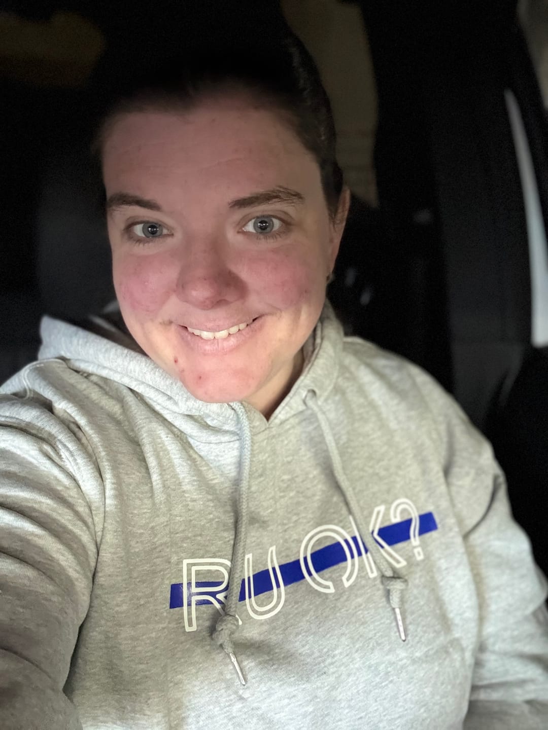 Customer photo review of Stigma-Breaking Hoodie - Blue Line (Heather Grey)