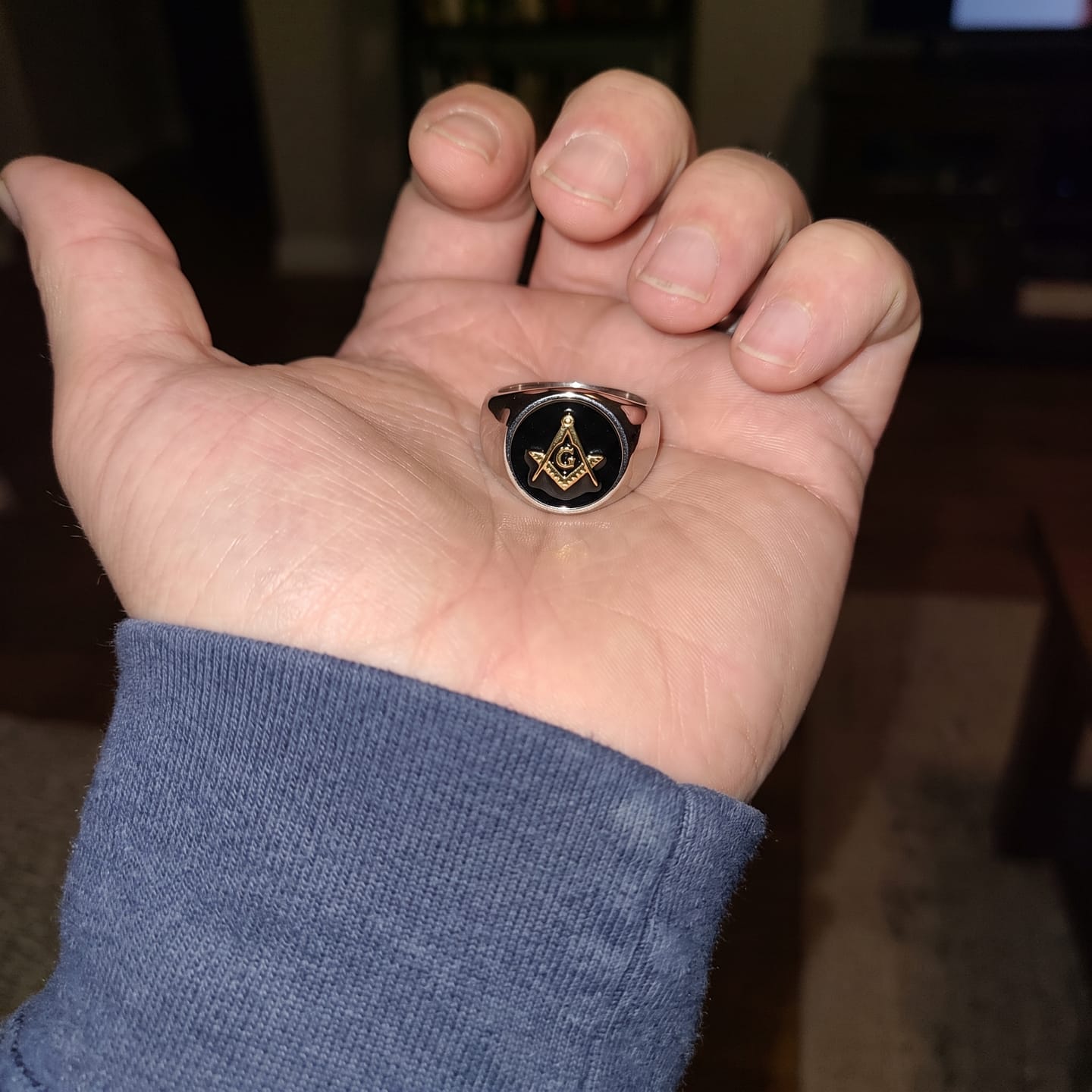 Customer photo review of Square and Compasses Signet Ring