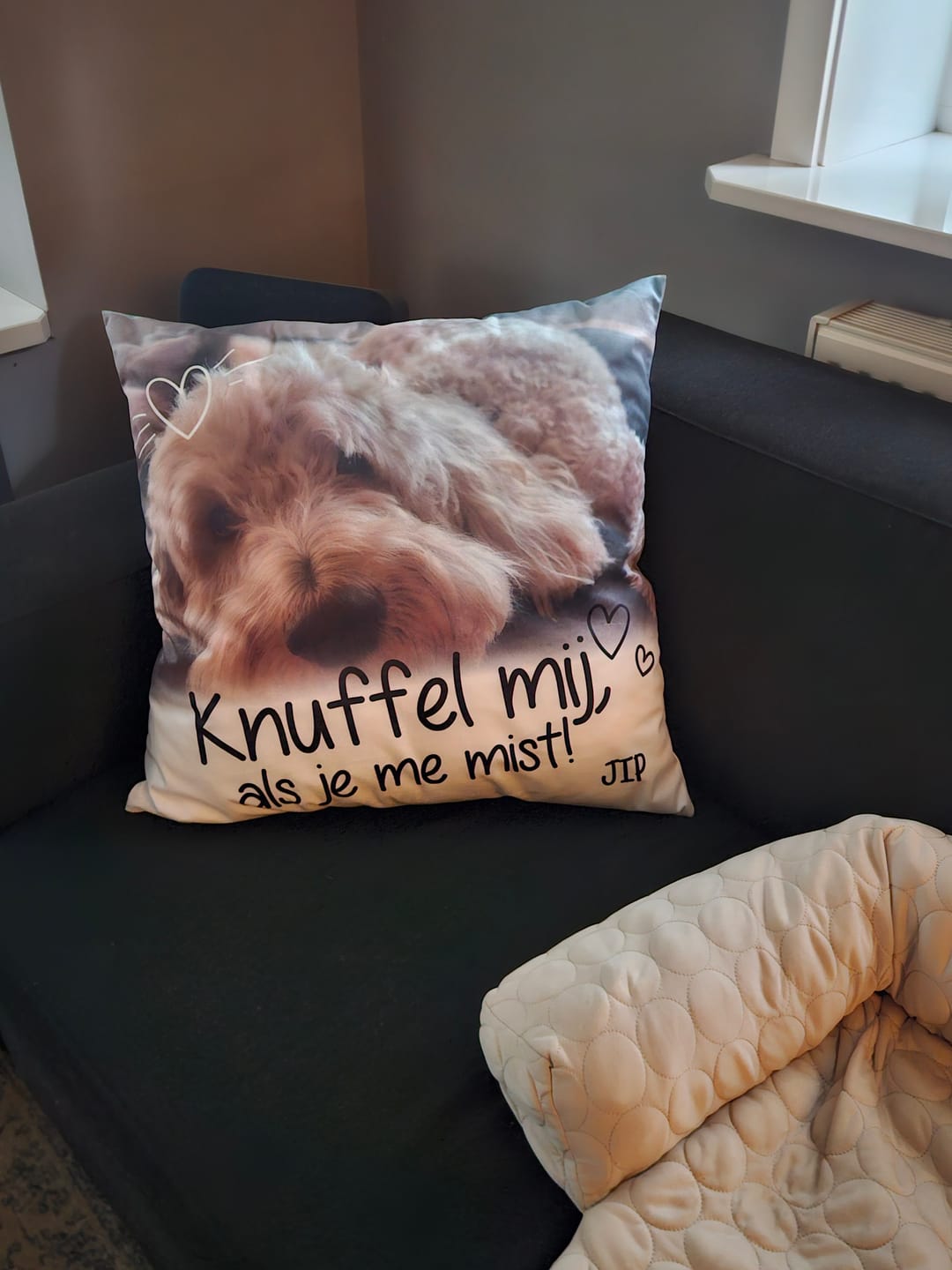 Customer photo review of Knuffel mij als je me mist - Gepersonaliseerde kussen